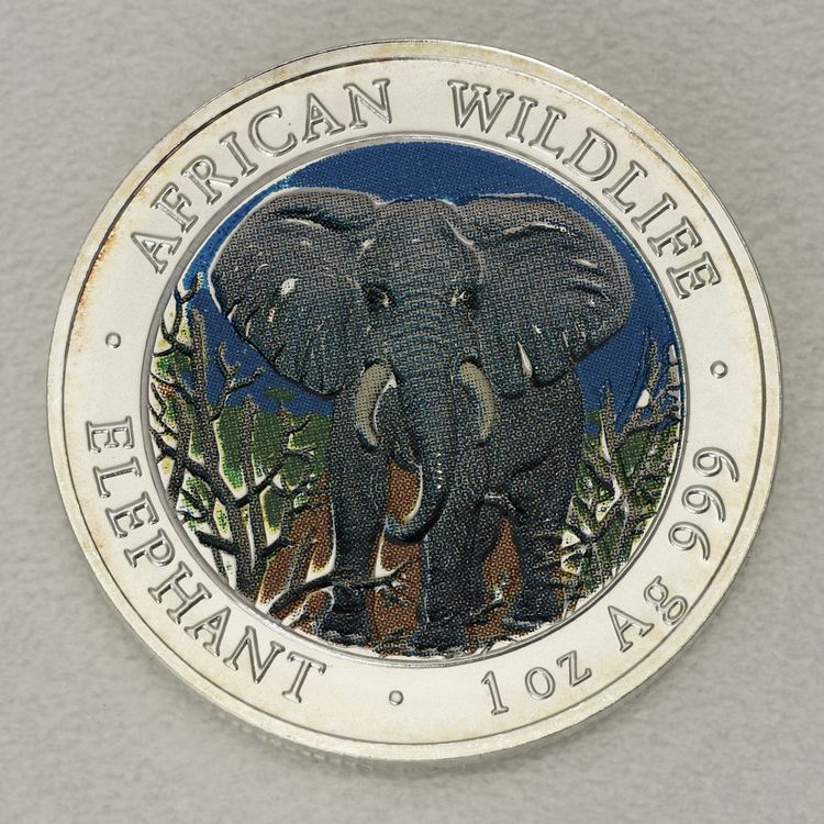 1oz Silbermünze Somalia Elefant 2004, koloriert