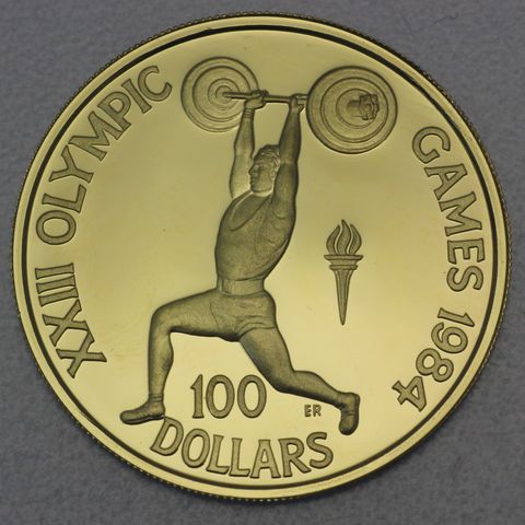 Goldmünze 100 Dollars Salomonen 1984 - Olympiade Gewichtheber