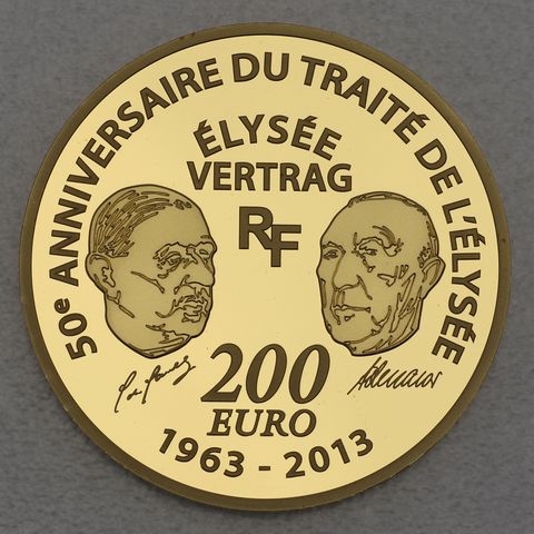 Goldmünze 200 Euro Frankreich 2013 - 50 Jahre Elysee Verträge