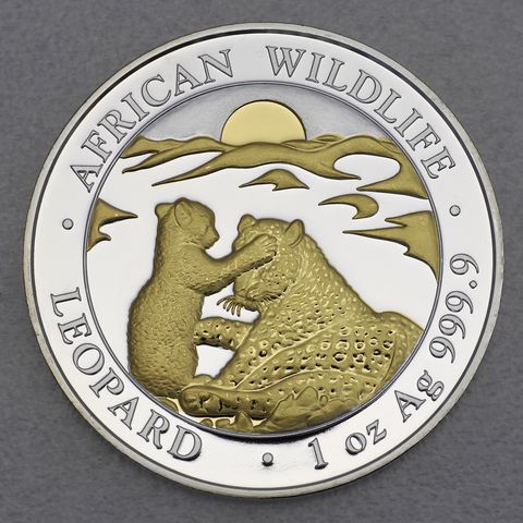 Silbermünze 1oz Somalia Leopard 2019 in teilvergoldeter Variante