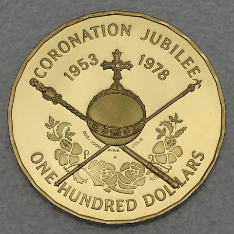 Goldmünze 100 Dollar British Virgin Islands 1978 - Coronation Jubilee (900er Feingold)