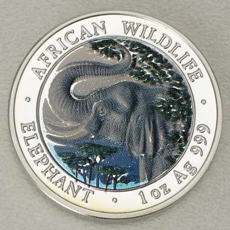 1oz Silbermünze Somalia Elefant 2005, koloriert