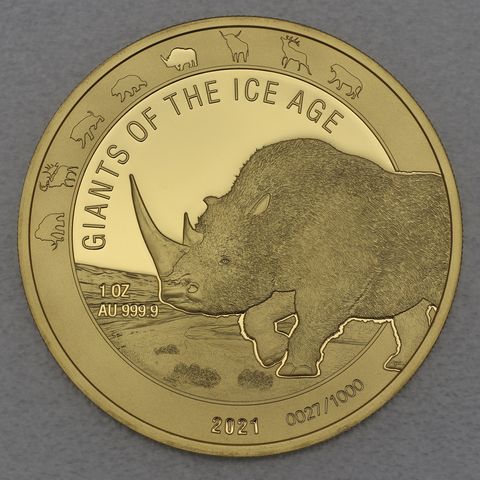 Goldmünze 1oz Ghana Giants of Ice Age 2021 - Wollnashorn