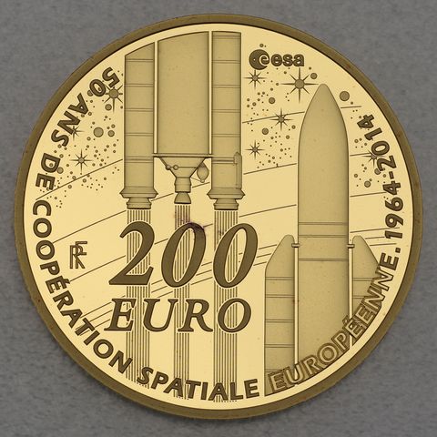 Goldmünze 200 Euro Frankreich 2014 - 50 Jahre Weltraumzusammenarbeit