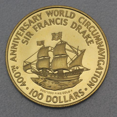 Goldmünze 100 Dollar British Virgin Islands 1980 - Sir Francis Drake (900er Feingold)