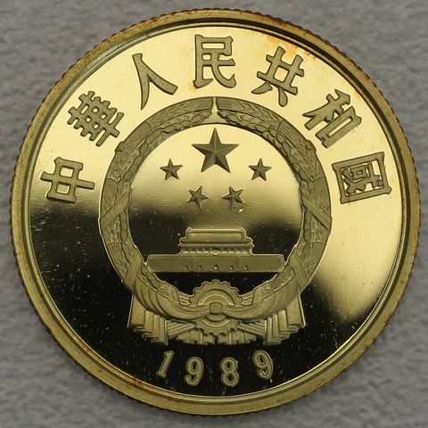 100 Yuan Goldmünze China 1989 Genghis Khan 11,31g 22k Gold