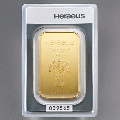 100g Heraeus Goldbarren