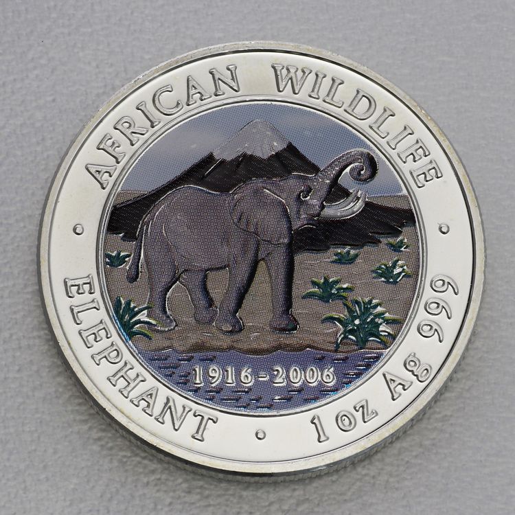 1oz Silbermünze Somalia Elefant 2006, koloriert