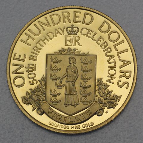 Goldmünze 100 Dollar British Virgin Islands 1976 - 50th Birthday Elizabeth II. (900er Feingold)