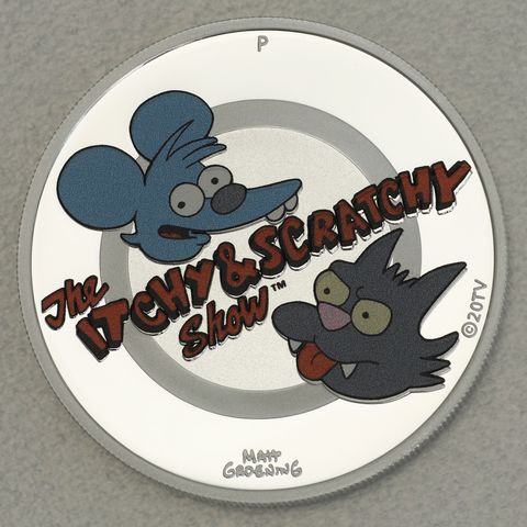 Silber Münzbarren 1oz The Simpsons 2021 - The Itchy & Scratchy Show coloriert in Polierter Platte