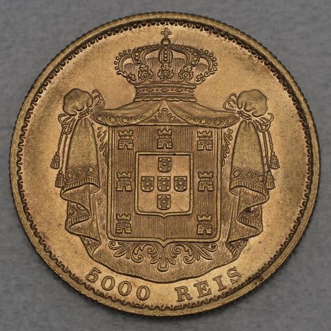 5000 Reis Goldmünze Portugal 1889