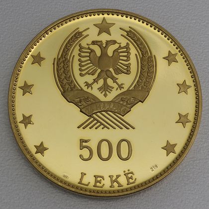 500 Leke Goldmünze Albanien 1968 - 500. Todestag von Prinze Skanderbeg