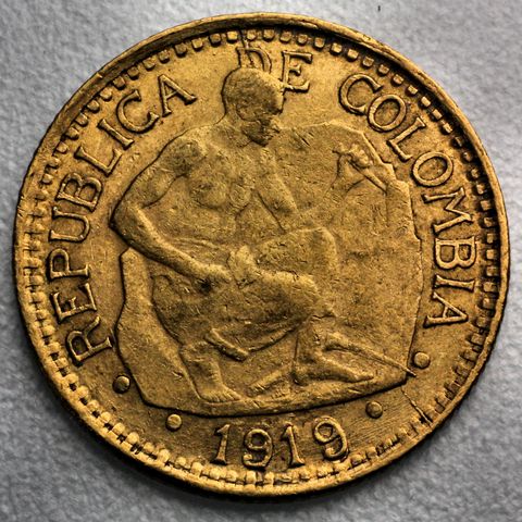 5 Pesos Goldmünze Columbien Cinco Pesos Republica Colombia 1919