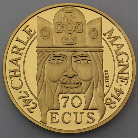 Goldmünze 500 Francs Frankreich 1990 - Karl der Große 