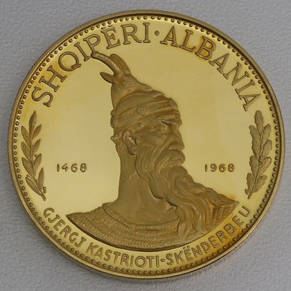 500 Leke Goldmünze Albanien 1968 - 500. Todestag von Prinze Skanderbeg