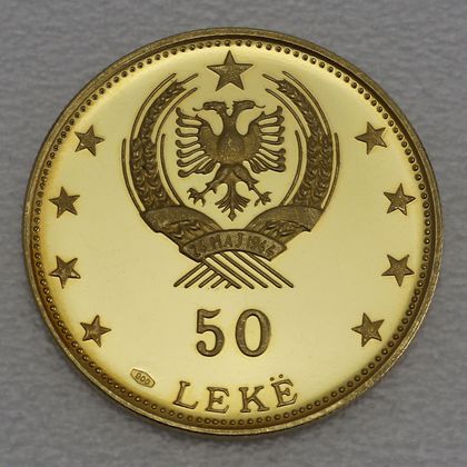 50 Leke Goldmünze Albanien 1968 - Argirocastrum Ruinen