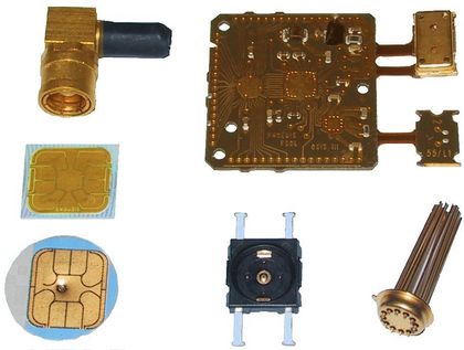 Sonstige Chips und Bauteile, z. B. ausgestanzte Chips aus Geld- und Telefonkarten, Steckverbinder, Relais usw.