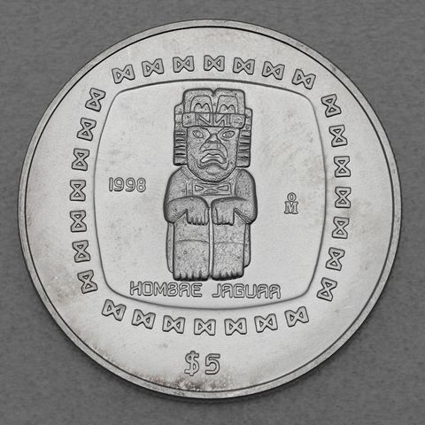 Silbermünze 1oz Mexiko Präkolumbische Kulturen - Olmeken Jaguarmaske 1998