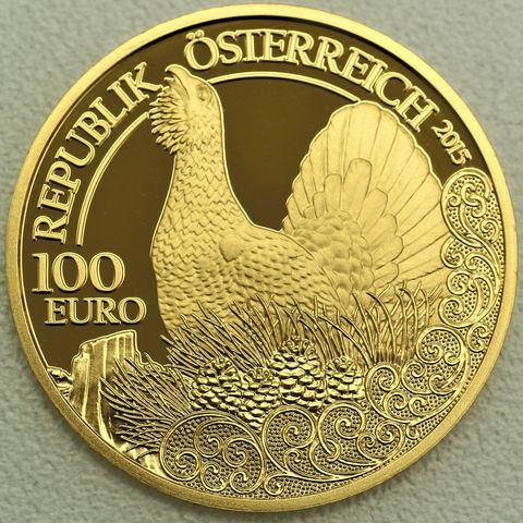 Goldmünze 100 Euro Österreich 2015 - Auerhahn - Unseren Wildtieren auf der Spur