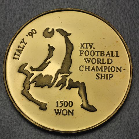 1500 Won Goldmünze Nord Korea 1991 Fussball WM Italien (Italy '90) 8g 999er Gold