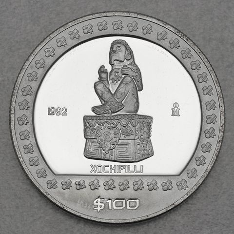 Silbermünze 1oz Mexiko Präkolumbische Kulturen - Azteken 1992 Xochipilli 