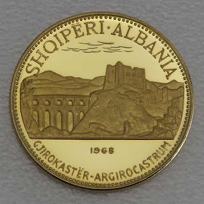 50 Leke Goldmünze Albanien 1968 - Argirocastrum Ruinen