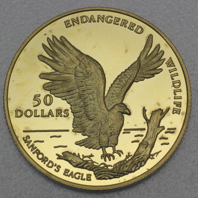 Goldmünze 50 Dollars Salomonen 1993 - Endagered Wildlife - Sanford&#039;s Eagle